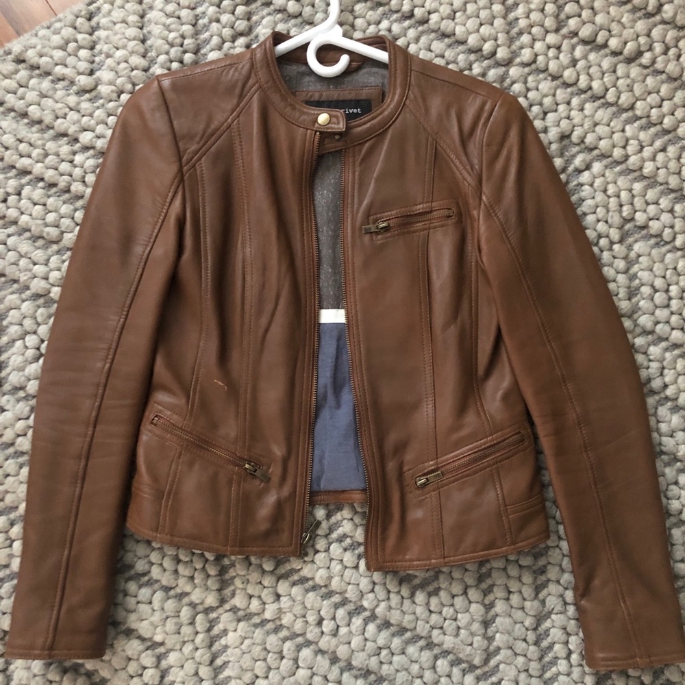 Black rivet lambskin leather jacket